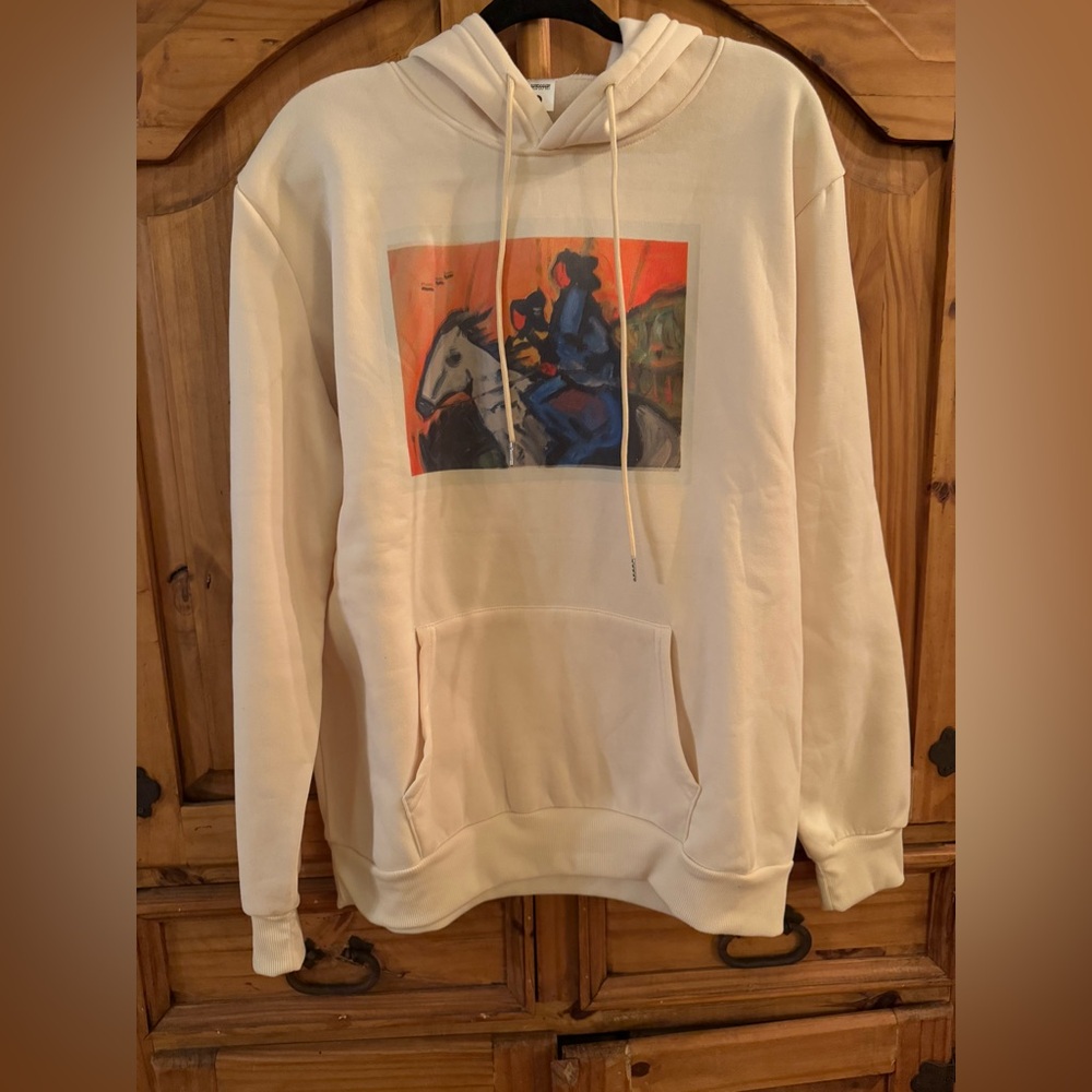 Women's Ivory Hoodie with Artistic Horse Print NWOT
